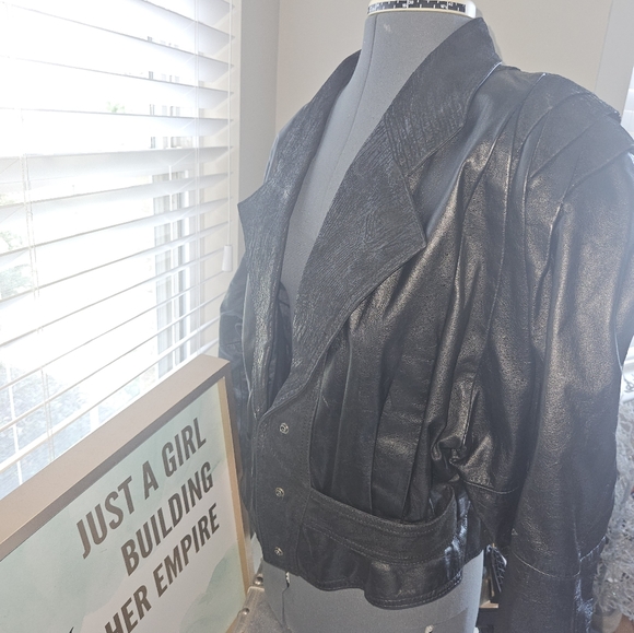 VTG 80's Black Leather jacket - Picture 5 of 11